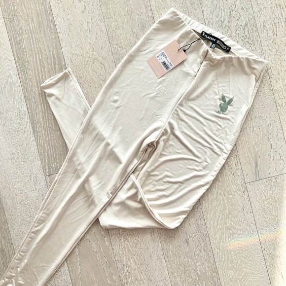 NWT | PLAYBOY x Missguided Lifestyle Soft Touch Leggings | Size 4 | Stone Colour - Picture 4 of 10